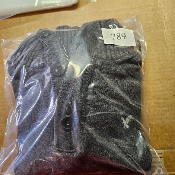 American Eagle Sweater Mens Sz M Gray Knit Athletic Fit 1/4 Zip Button Pullover - Picture 9 of 9